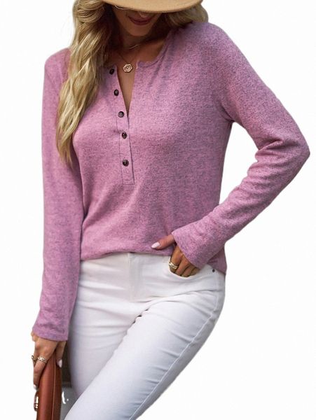 

women's t-shirt space dye half button tee 2022 new b3sv#, White