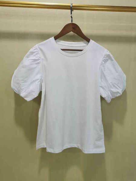 

women's t shirt french single style temperament lady simple bubble sleeve bottomed shirt t shirt versatile short women summer, White