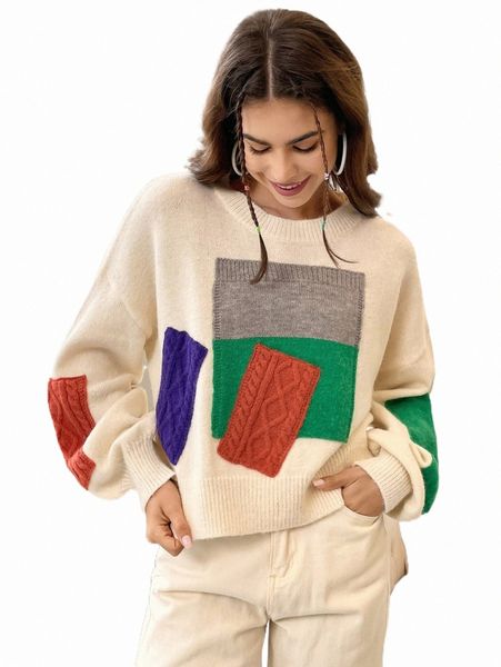 

women's sweaters mod color block drop shoulder sweater 41pu#, White;black