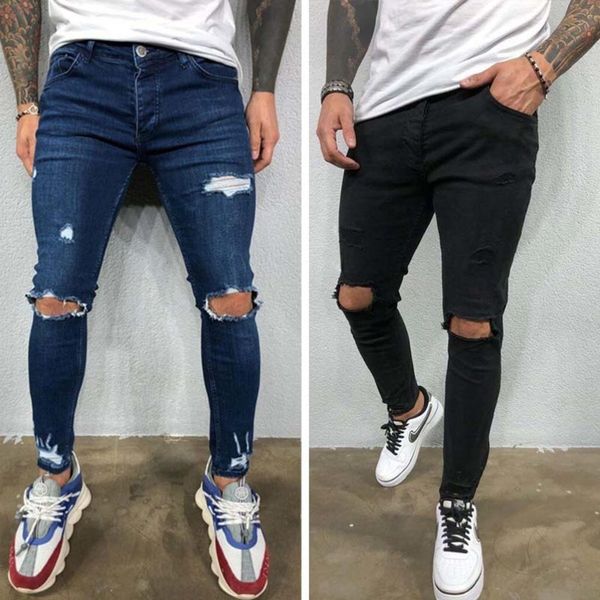 

men's jeans slim fit ripped men's jeans fashion paint painting hip hop male denim trousers street style vintage youth cool pant 22, Blue