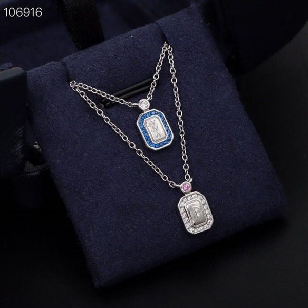 

pendant necklace s925 sterling silver bule crystal square perfume bottle charm short chain for women jewelry268z