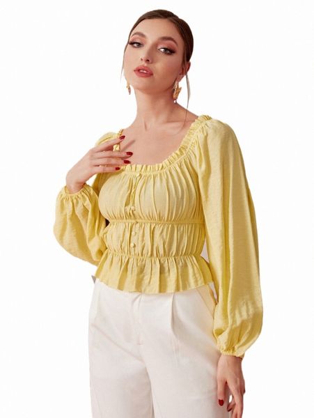 

women's blouses & shirts ruched bust frill trim peplum blouse 16xo#, White