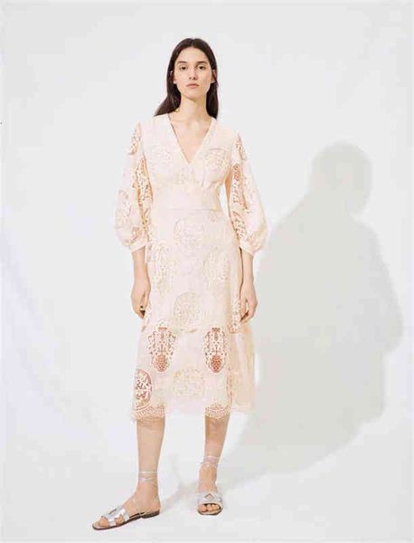 

casual dresses fadan spring summer women's seven sleeve v-neck celebrity style hollow lace dress 176, Black;gray