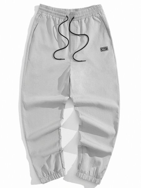 

men's pants men patched detail drawstring waist pants o4x0#, Black