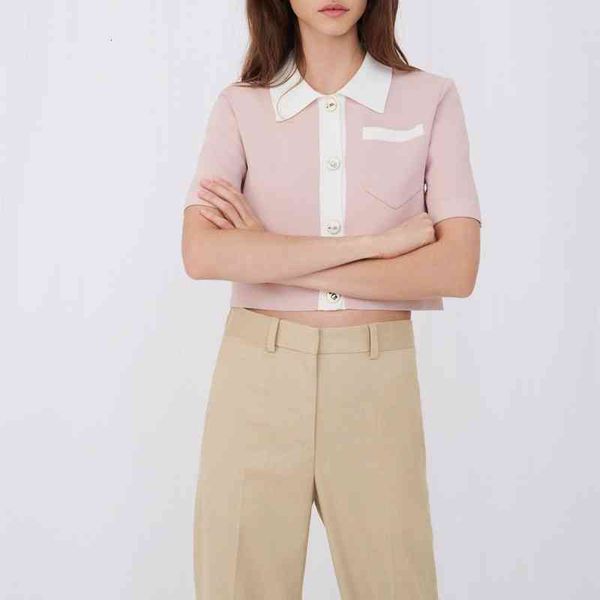 

women's sweaters fadan  family spring summer star color matching polo collar short sleeve knit top, White;black