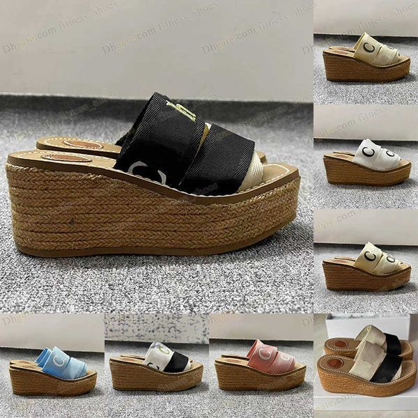 

2022 sandlas designer women woody flat mules slippers slides black white sail canvas platform woody sandals womens office work casual