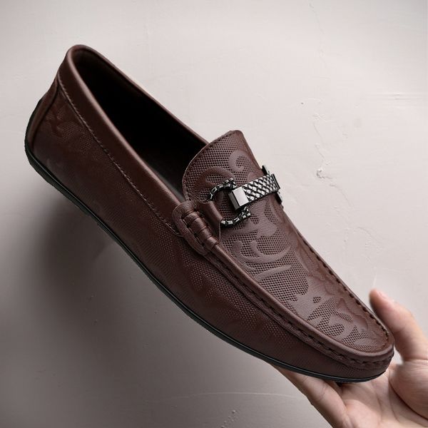 

leather shoes 2022 autumn brown soft sole wear-resistant metal, Red;white