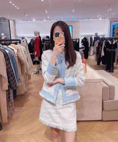

women's tracksuits fadan s grey tweed tassel denim contrast coat a-shaped skirt summer style women's wear, Gray