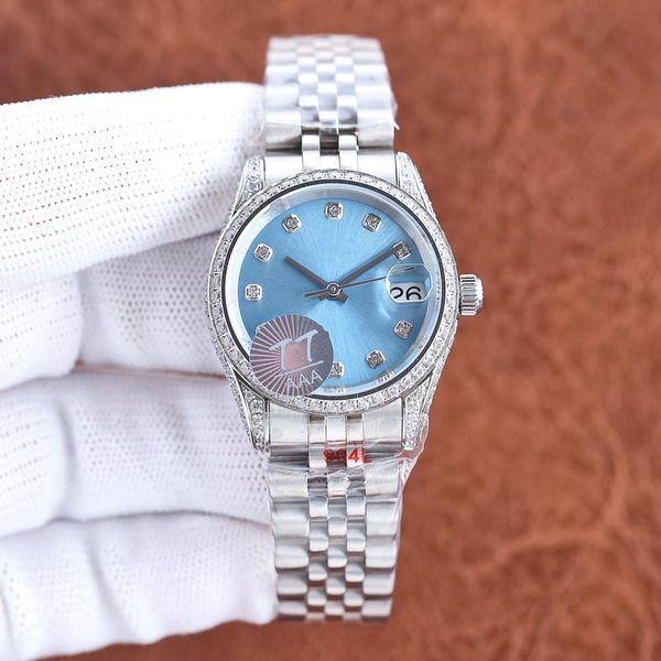 

Classic women's watch log ice blue dial 31 mm sapphire crystal glass small window convex lens easy to read calendar 904L stainless steel automatic mechanical watch
