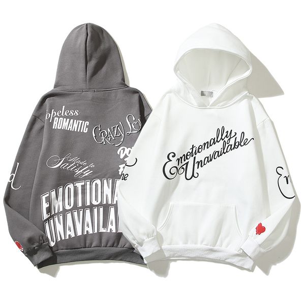 

high street puff printing hoodies sweatshirts men women hip hop hooded sweater autumn winter loose hoodies pullover unisex, Black