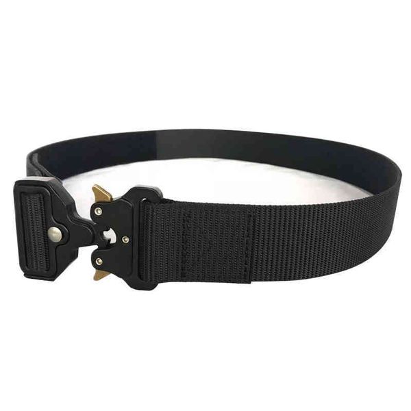 

durable webbing waist belt heavy-duty quick-release buckle outdoor military utility tactical beltpm8v, Black;brown
