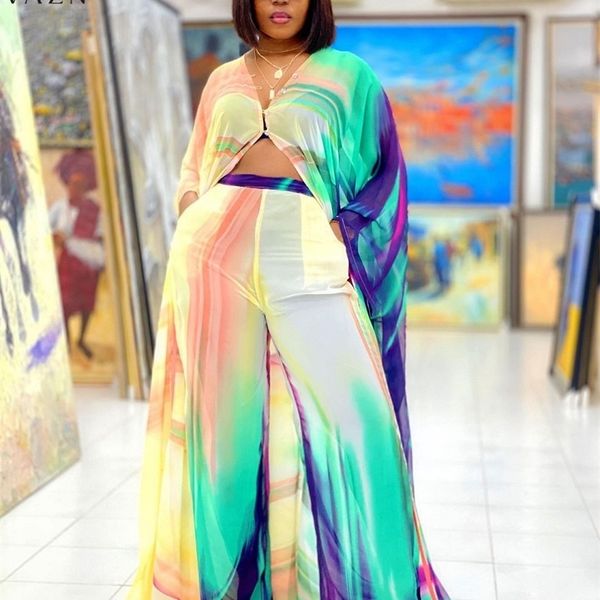 

womens two piece pants vazn ins vneck colorful print special holiday street style 2 piece set loose women and pant summer 220826, White