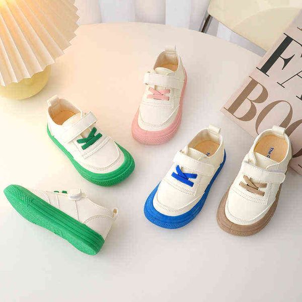 

sneakers children soft sole kids microfiber shoes boys girls autumn dents casual hook loop leather white l220827, Black;red