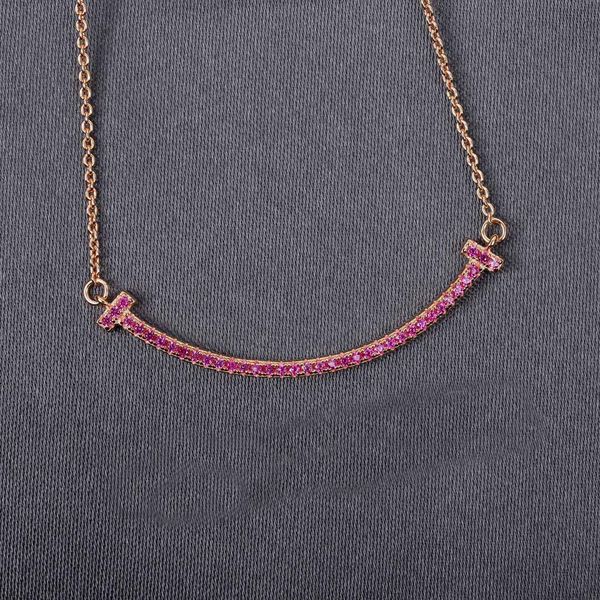 

s925 silver charm line pendant necklace with fuchsia color diamond have stamp box velet bag ps4335a