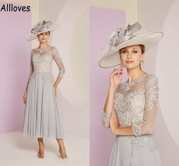 

elegant chiffon a line mother dresses with 3/4 long sleeves lace appliqued women wedding guest party gowns tea length plus size mother of th, Black;red