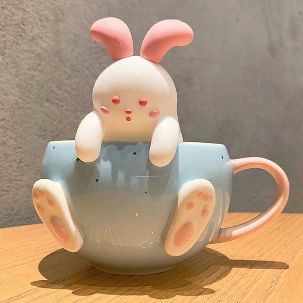 

starbucks cute rabbit tea glass embossed mug 270ml ceramic coffee cup