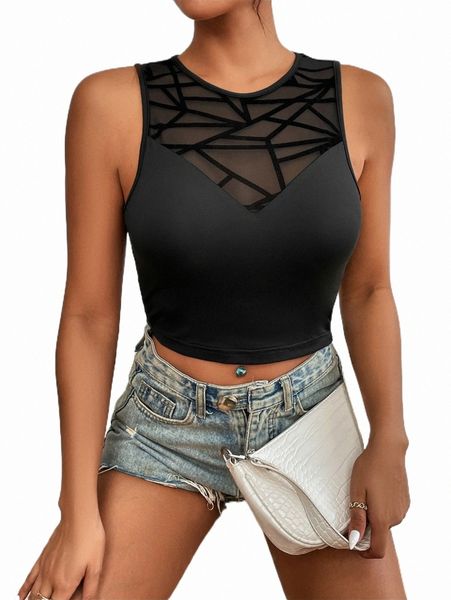 

women's tanks & camis contrast geo mesh crop tank h5e0#, White