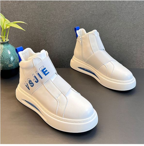 

men's high shoes boots leather casual shoes male fashion brand winter thick sole luxury hightop, Black