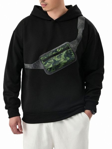 

men's hoodies & sweatshirts men bag print thermal hoodie z37a#, Black