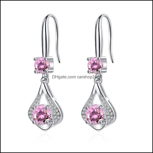

charm s925 stamp sier plated crystal waterdrop charms pink blue white zircon earrings tassel hook type womens fashion jewelry wedding dhcqh, Golden