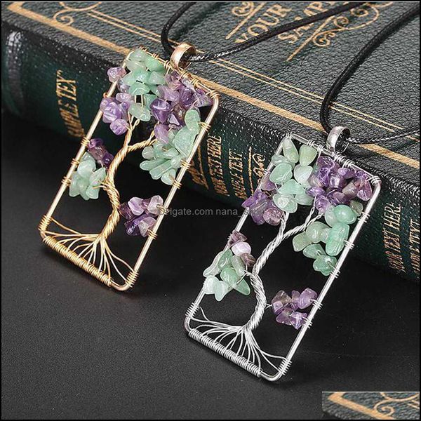 

pendant necklaces rec winding tree of life necklace handmade amethystandgreen aventurine stones chakra jewelry for women and men drop dha4v, Silver