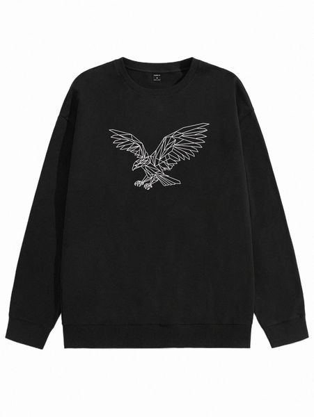 

men's hoodies & sweatshirts men eagle print drop shoulder pullover a5xn#, Black