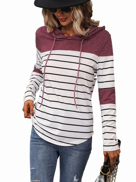

women's hoodies & sweatshirts striped color block drawstring hoodie t7zw#, Black