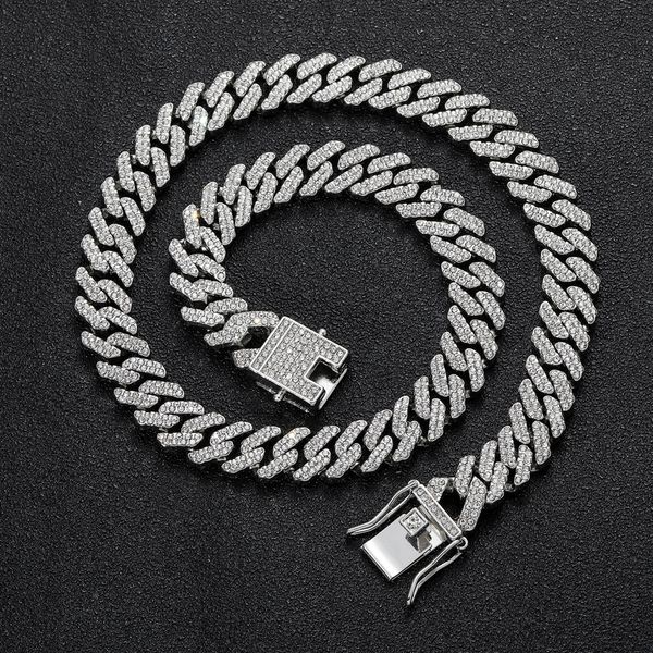 

2022 hip hop chains vintage jewelry 18k white gold fill sparkling crystal 12mm cuba pendant necklace for women men gift, Silver