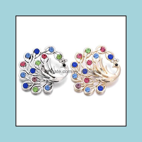 

components colorf rhinestone peacock snap button jewelry sier gold 18mm metal snaps buttons fit bracelet bangle noosa drop delivery 2 dhuc7, Blue;slivery