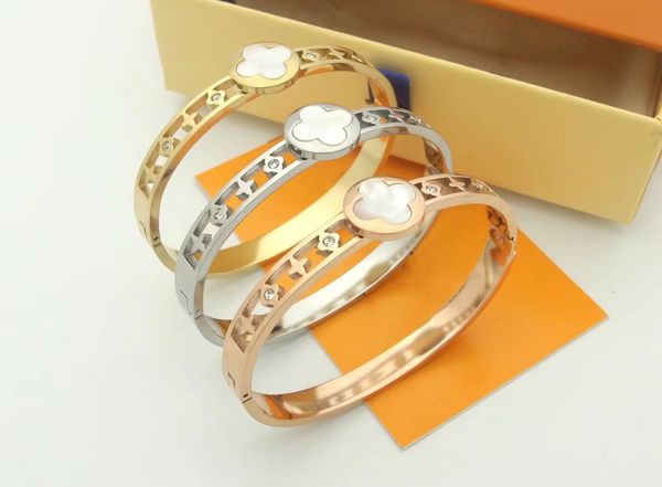 

fashion style lady women bracelets bangles titanium steel engraved initials flower single rivet nanogram cuff bangle bracelet, Golden;silver