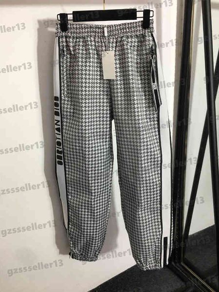 

women designer pants branded dr letter logo webbing edge trousers houndstooth print elastic waist casual pants for woman clothing, Black;white