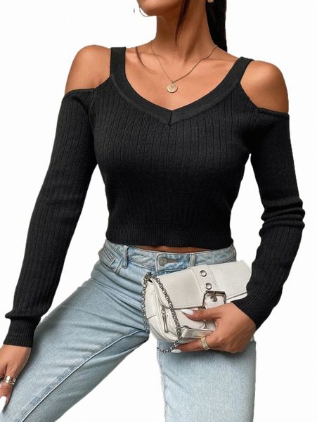 

women's sweaters cold shoulder ribbed knit sweater r07k#, White;black
