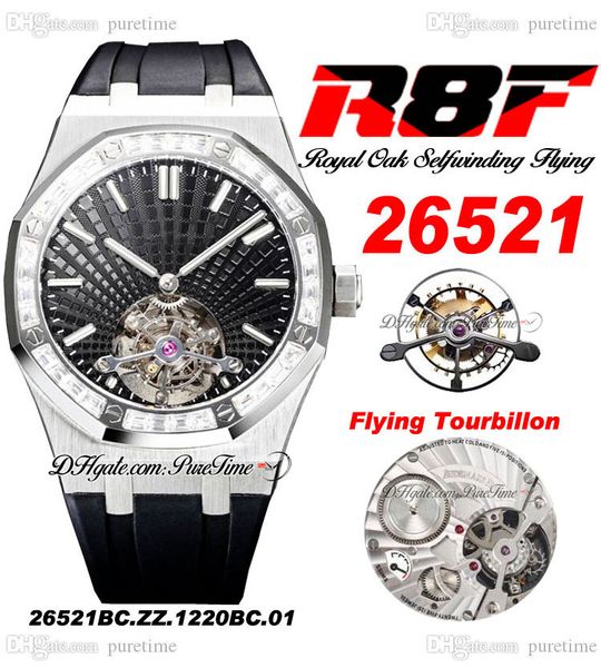 

r8f v3 flying tourbillon a2950 automatic mens watch selfwinding 2652 extra thin 41mm sihh diamonds bezel black dial rubber strap 2022 super, Slivery;brown