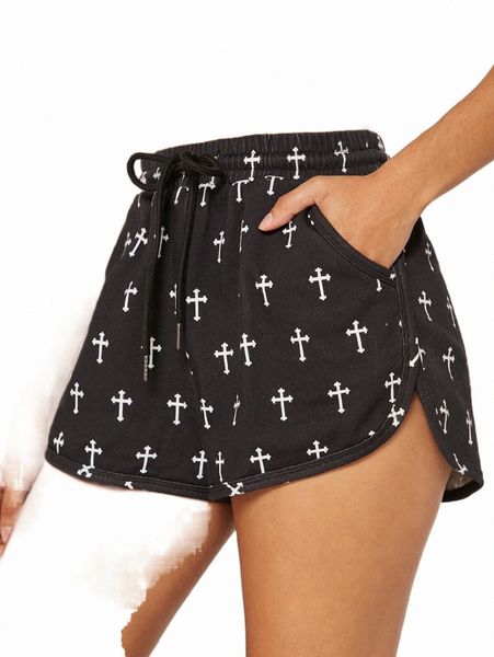

women's shorts anchor print drawstring waist shorts 986h#, White;black