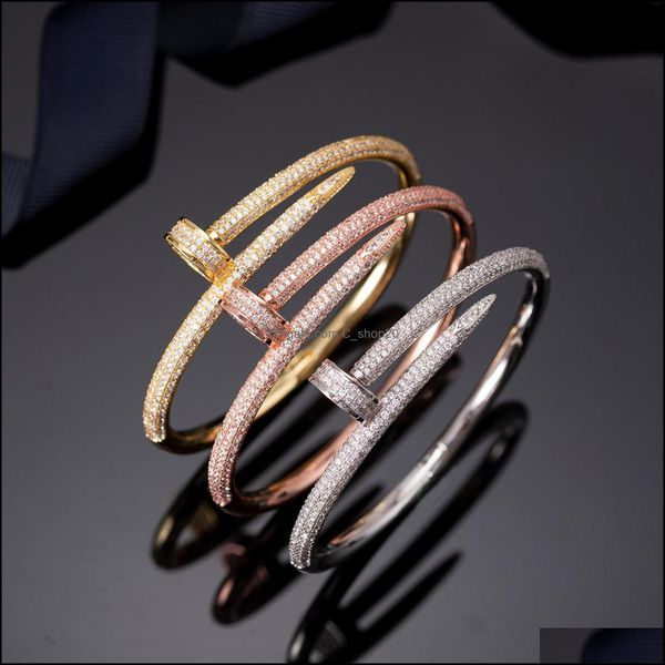 

cuff fashion woman bracelet personality fl drill nails 3 colors stainless steel classic designer jewelry gifts drop delivery 2 cshop20 dhsic, White