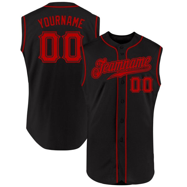 

custom black red authentic sleeveless baseball jersey 4324