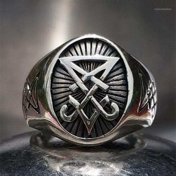

cluster rings sigil of lucifer satanic satan baphomet signet stainless steel ring pagan jewelry1253d, Golden;silver