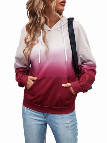 

women's hoodies & sweatshirts ombre drop shoulder drawstring hoodie p5qm#, Black