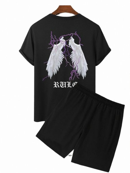 

men's tracksuits men wings print tee & track shorts 74cr#, Gray