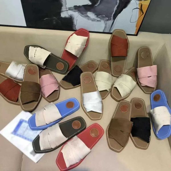 

2022 luxury designer sandals slipper cross woven roman slippers shoes print slide summer wide flat lady canvas lettering fabric outdoor, Black
