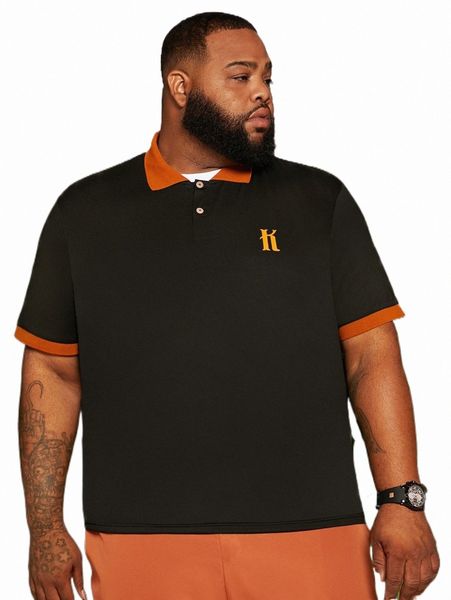 

extended sizes men letter graphic contrast trim polo shirt t9iu#, White;black