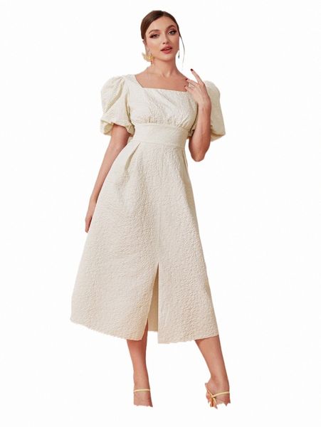 

casual dresses square neck puff sleeve split hem dress y2dw#, Black;gray