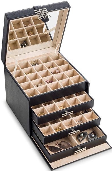 

jewelry boxes glenor co earring organizer holder 75 small 4 large slots classic box with der modern closure mirror trays earrings rin amkua, Black;white