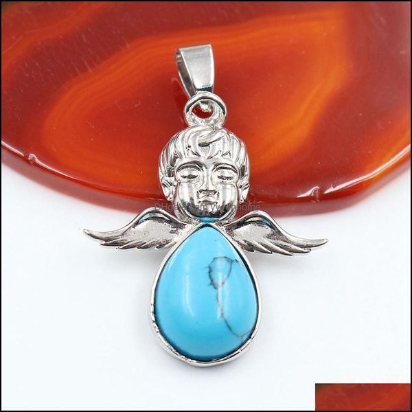 

pendant necklaces little angel lady girl fashion sweet temperament necklace stainless steel natural stone drop delivery 2021 jewelry dhjos, Silver