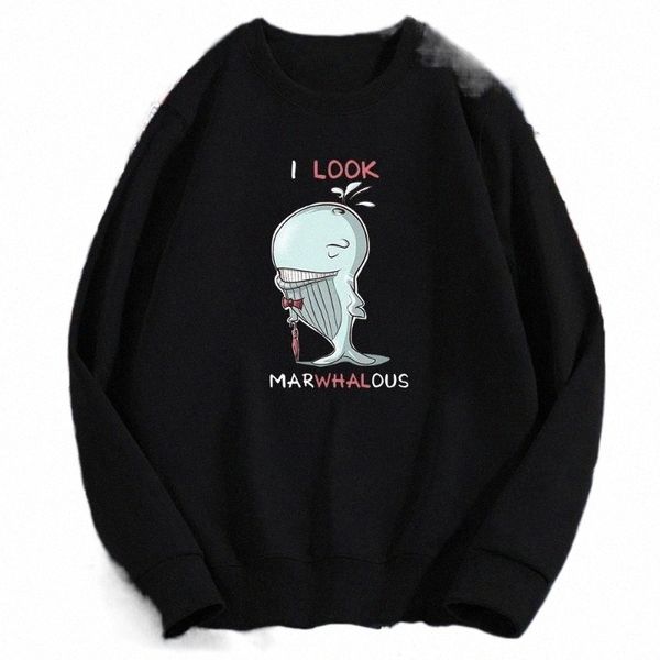 

men's hoodies & sweatshirts cartoon blue whale graphic men i look marvelous pullovers simplicity creative urban mens casual s1po#, Black