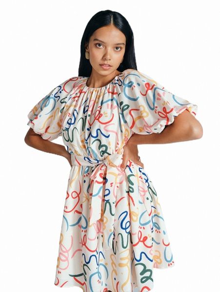 

casual dresses x donna adi allover print self tie dress v3wj#, Black;gray