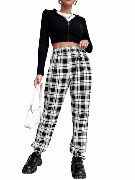 

women's pants & capris plaid print elastic waist sweatpants n8uh#, Black;white