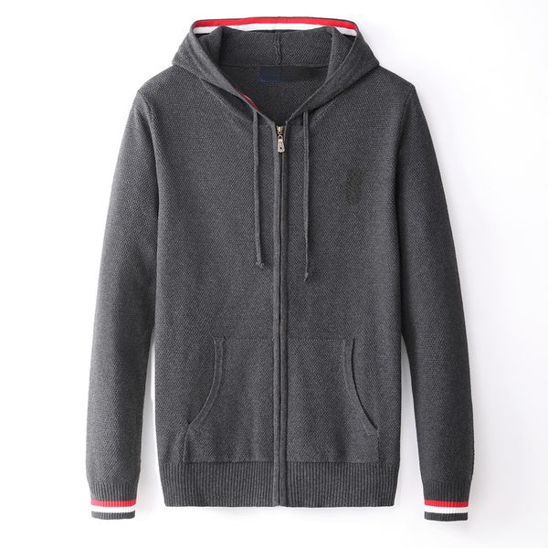 

men's jackets small horse cotton sweater with hat zipper autumn winter jersey jumper hombre male knitted 220826, Black;brown