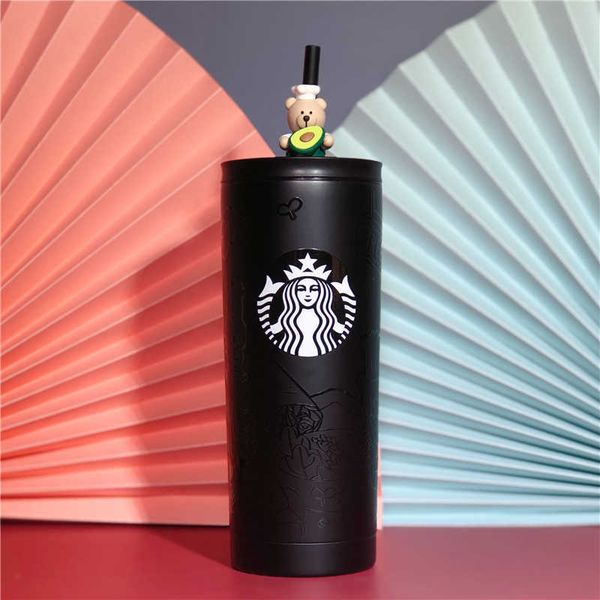 

starbucks vegan bear straw mug tumbler 600ml environment-friendly large-capacity stainless steel coffee cup