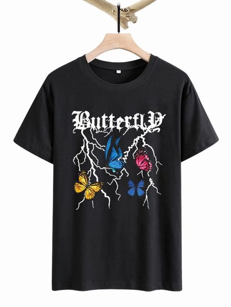 

men's t-shirts romwe guys butterfly & lightning print tee u7pi#, White;black